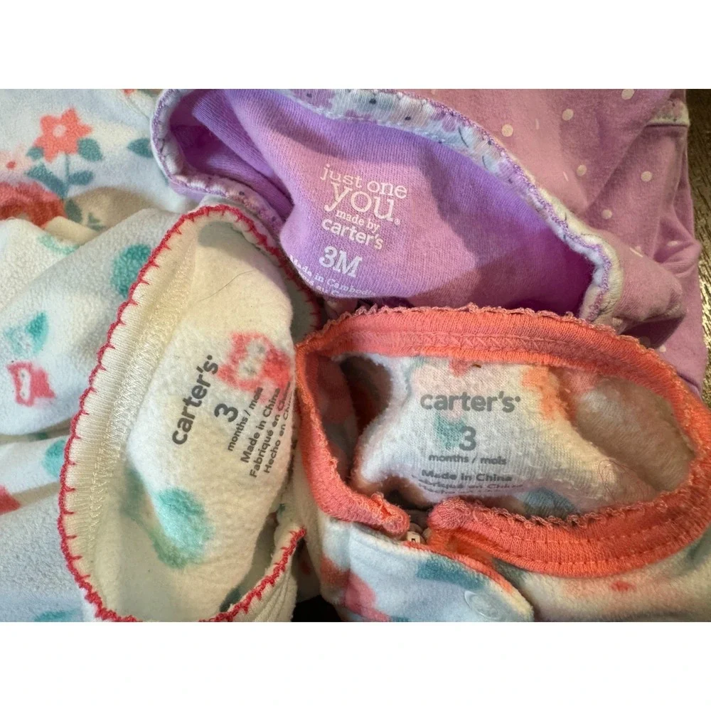 Carters Girl Sleepers 3 Months Lot Zipper Rompers Outfits‎ Sleep N Plays Pajamas